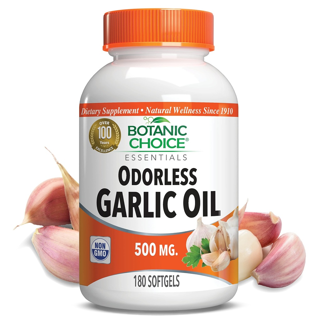 Botanisk valg Odorless hvitløk Olje Softgels - Antioksidant Kolesterol og immunstøtte Supplement for voksne - Glutenfri ikke-GMO - 180 piller