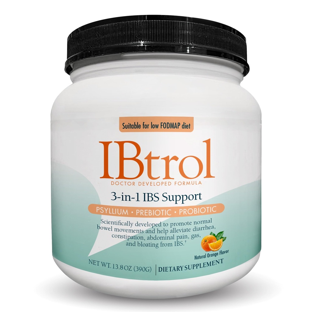 IBtrol® 3–in–1 IBS Gut Health Supplement med Psyllium, prebiotika og probiotika, Administrerer IBS-symptomer, Gas, Bloating, Diarrea, Magesmerter 60 serveringer (Naturlig Orange Flavor)