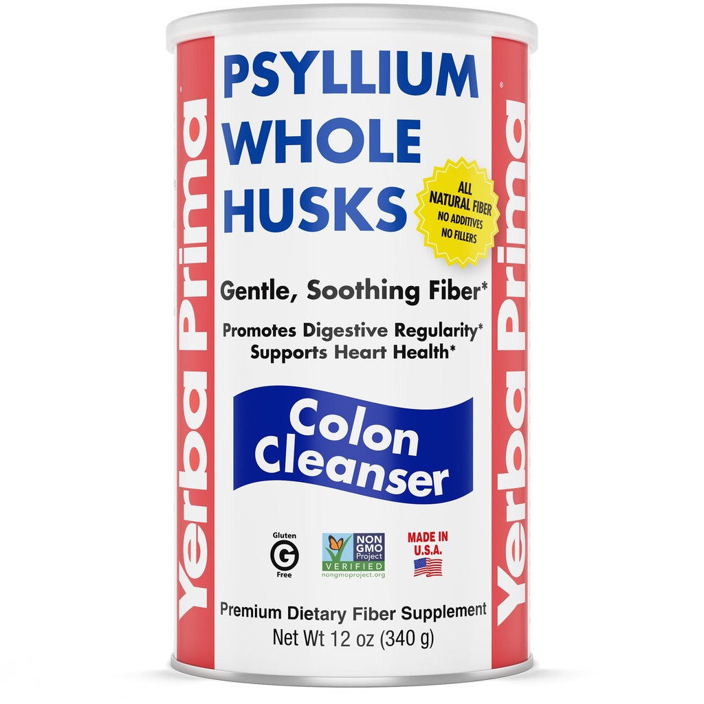 Yerba Prima Psyllium Whole Husk, 1 flaske 12 oz - Fiber Supplement, Vegan, Ingen sukker eller kunstige søtningsmidler, ikke GMO, Glutenfri