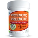 50 milliarder CFU Prebiotiske og probiotiske kosttilskudd for kvinner og menn, 12 strenger for daglig immun støtte og digestiv helse, 30 Veggie Capsules, ikke kjølemidler høy potens probiotika