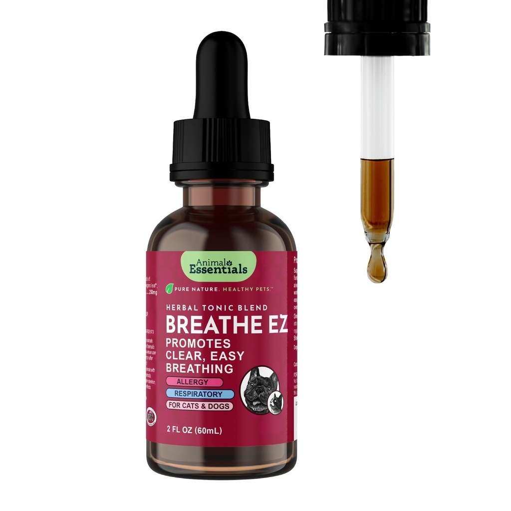 Animal Essentials puste EZ for hunder og katter - Kjæledyr pustestøtte Supplement, Klar & lett ånde, sunn respirasjon, Herbal formel - 2 Fl Oz