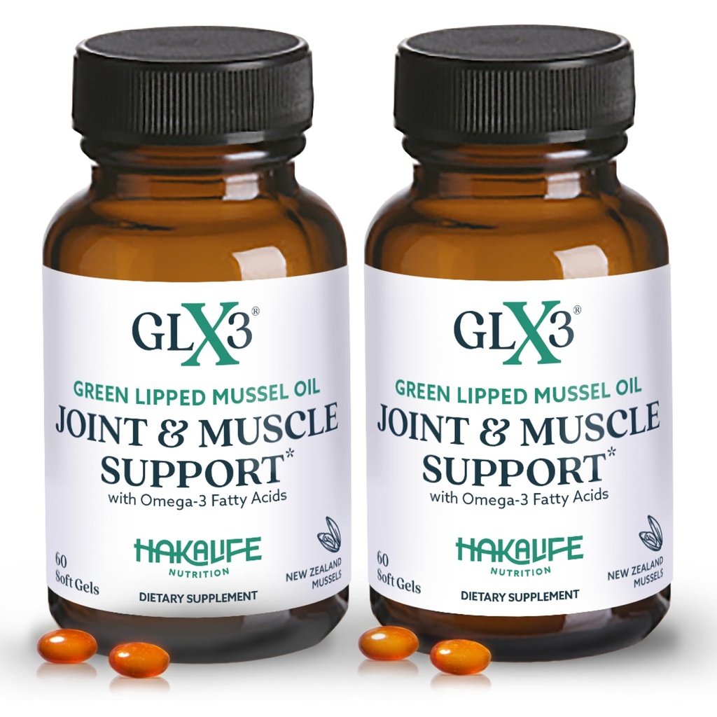 GLX3 Grønn Lipped Mussel Olje Kapsler for felles og muskel støtte | Ekstra styrke ETA, EPA, DHA Omega-3 Grønn Lipped Mussel Supplement for komfort, Fleksibilitet og gjenoppretting av HakaLife GLX3