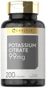 Carlyle Kalium Citrat Supplement | 99 mg | 200 kapsler | Ikke-GMO og Glutenfri