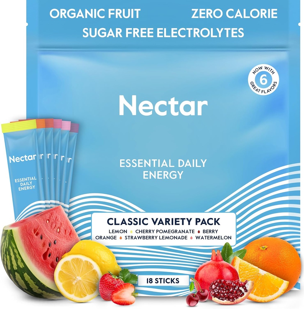 Nektar energiforsterker - organisk koffein, B12 & elektrolytter - sukker gratis og null kalori - sunn kaffe, energidrink og soda alternativ - Hydration & energi Supplement (Variety 18 pulverpakker)