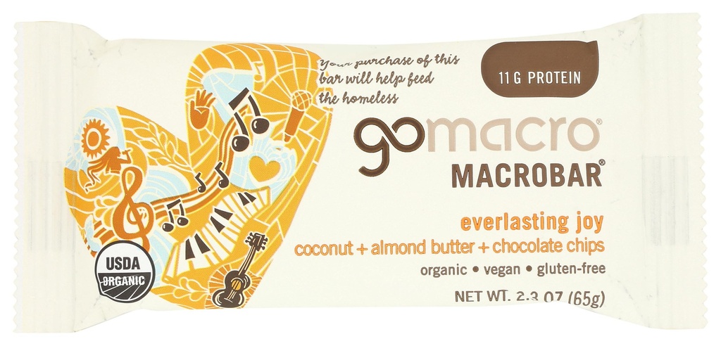 GoMacro MacroBar, økologisk vegansk proteinbar, kokosnøtt, almond smør + sjokolade chips, 2,3 Ounce