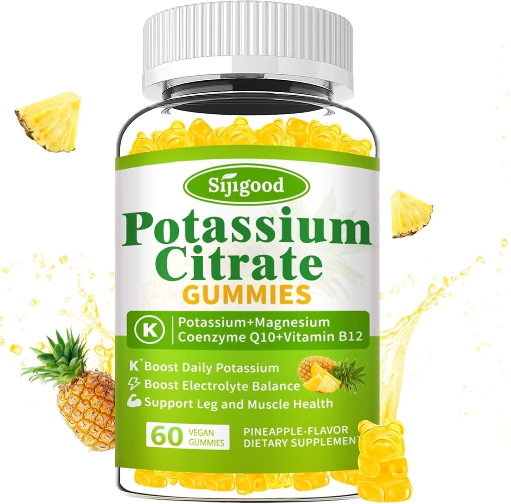 Kalium Citrate Gummies – høy potens Kalium Supplement for muskel helse, benskrap Relief, elektrolytbalanse – Vegan, ikke-GMO, Glutenfri, Pineapple Flavor, 60 Count