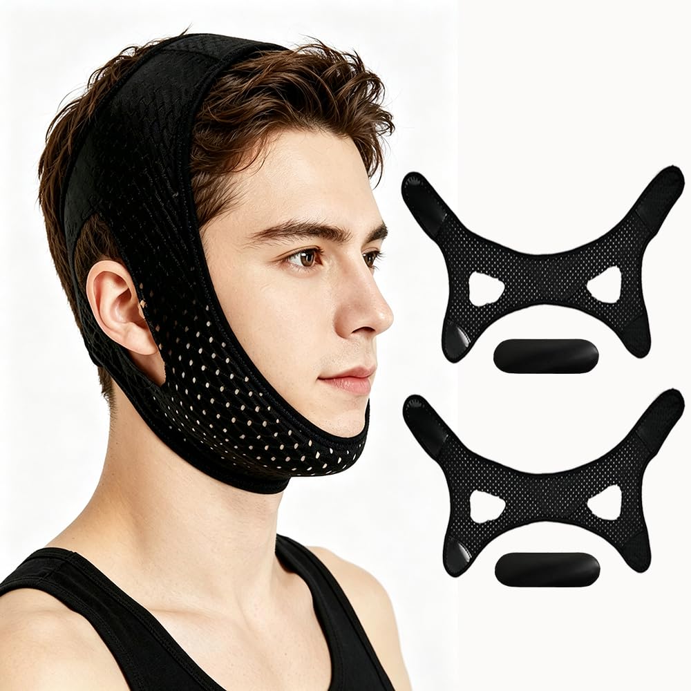 2-Pack Anti Snoring Chin Strap for Men and Women, Adjustable Breathable Mesh Snore Stopper, Comfortable Jaw Support Belt for Better Sleep, Stop Mouth Breathing Snoring Solution for CPAP Users