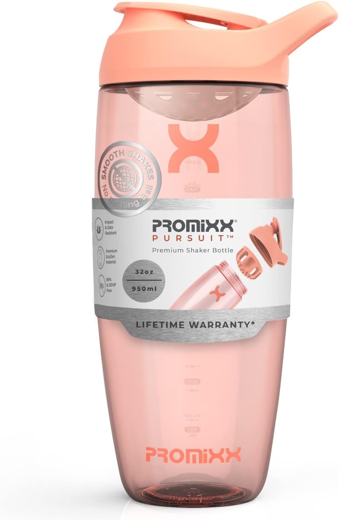 Promixx Pursuit Protein Shaker flaske (32 oz) – Silent No-Ball Mixer, Leak-Proof Lid, BPA/BPS & Phthalate-fri ECOZEN – Easy-Clean Shaker Cup for Protein Shakes, Pre & Post Workout Smoothies