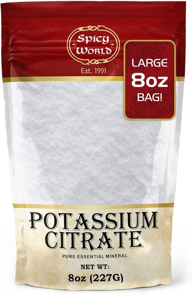 Spicy World Kalium Citrate pulver 8 OZ - ren, vegansk, matkvalitet, bulk Kalium Supplement