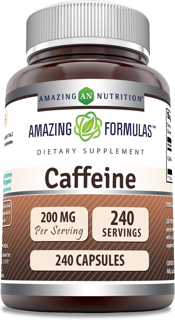 Amazing Formler Koffein 200 Mg per servering | Kapsler | Ikke-GMO | Glutenfri | laget i USA (1 Pack, 240 Count)