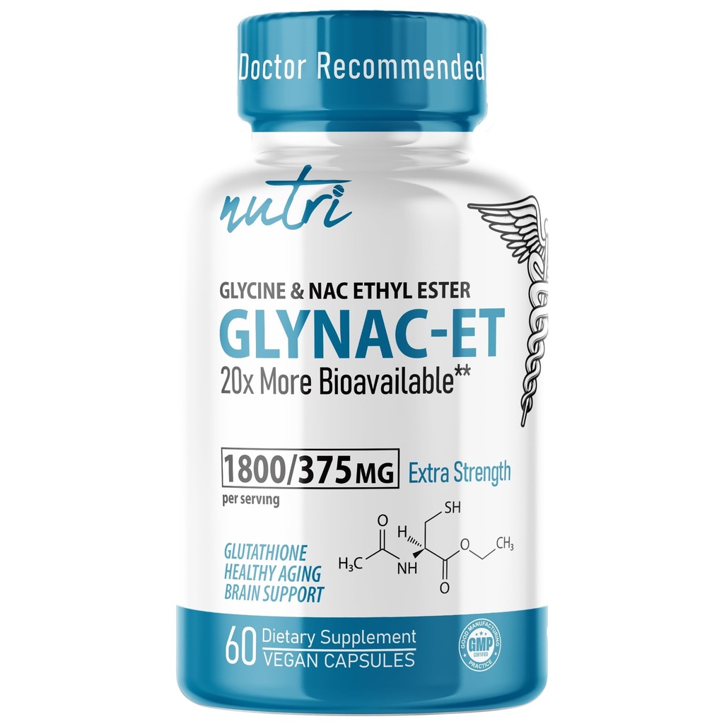 Nutri NAC Etyl Ester + Glycine - Ekstra styrke 375 mg - CPAT withe Selen - 80% Biotilgjengelighet - N-acetylcysteine - Anti Aging Supplement, Boost Glutathion - 60 kapsler - 3rd Party Testet