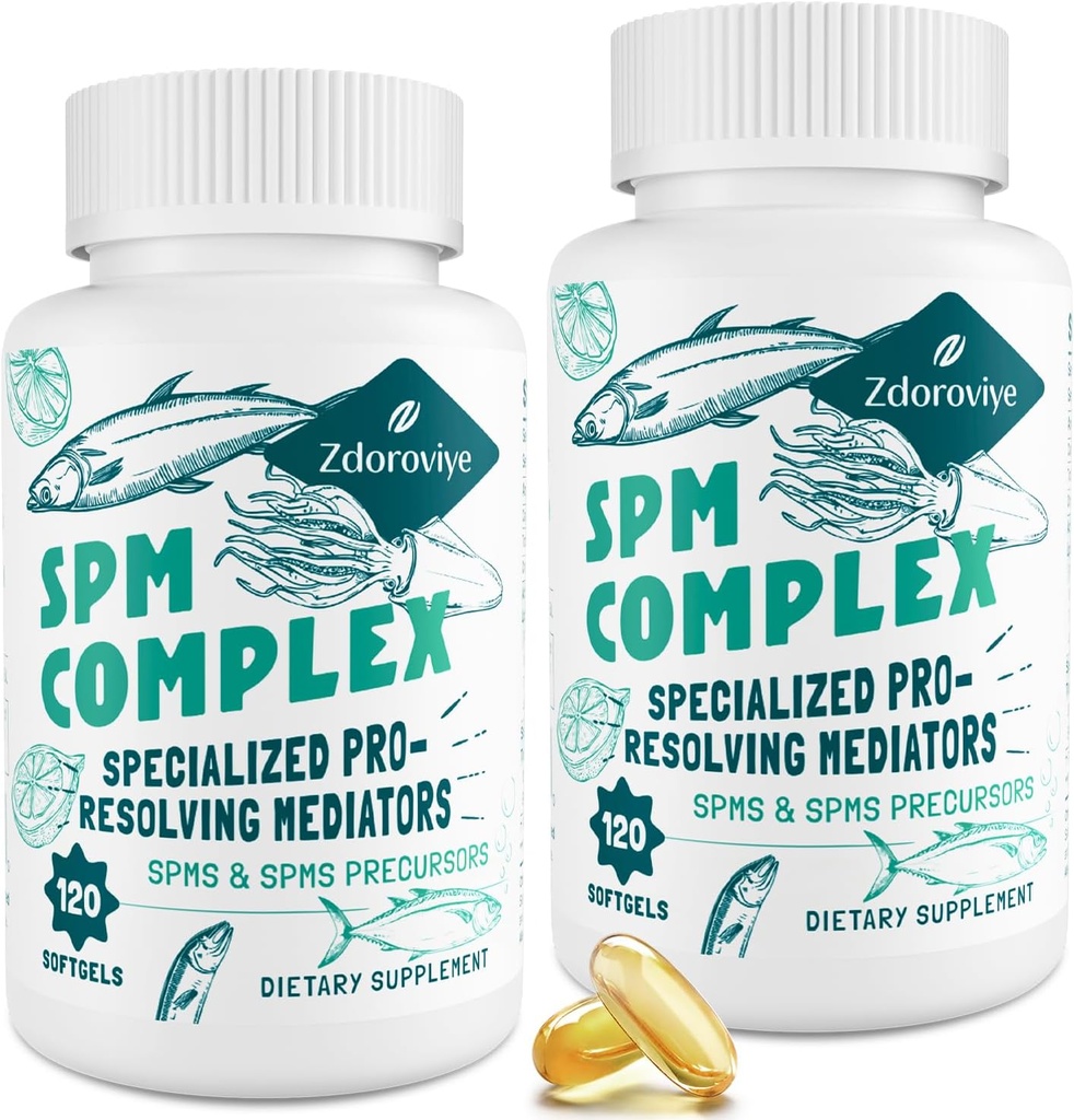 Zdoroviye SPM Supplement - Spesialisert Pro-løsningsmediatorer og SPMs Precursors Kompleks for balansert immunrespons, hjerne, vev og celle - 120 Softgels (2 flaske)