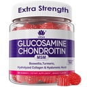 Glucosamine Chondroitin Gummies, sukkerfri glucosamine Chondroitin MSM Supplement, Extra styrke med Boswellia Turmeric, Hydrolysert kollagen & Hyaluronsyre, Bein helse for menn og kvinner, 60 Cts