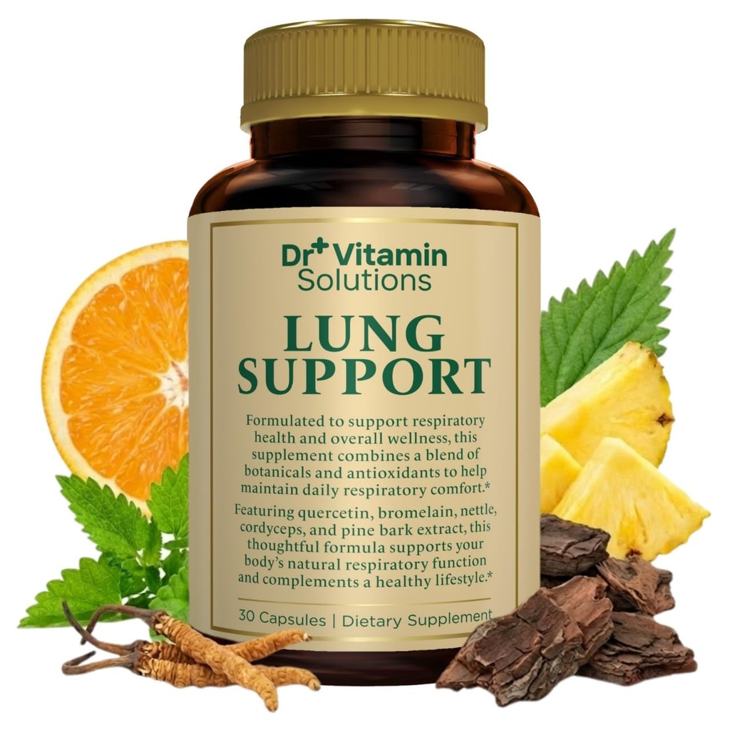 DR VITAMIN SOLUTIONS Lung Detox Supplement for menn og kvinner - 10-i-1 Blande w/Vitamin C & Butterbur Root - Støtter Lung Helse og pustefunksjon - forbedrer pusten, oksygen Flow - 30 Vegan Caps