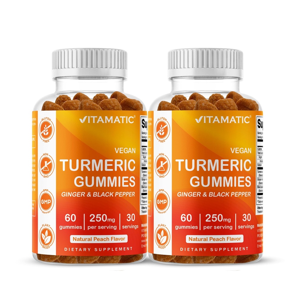 Vitamatisk gummi med ginger og svart pepper ekstrakt – 60 vegansk gummier hver | 2 pakke (120 gummi) 95% curcuminoids – kraftig antioksidant og inflammatorisk støtte