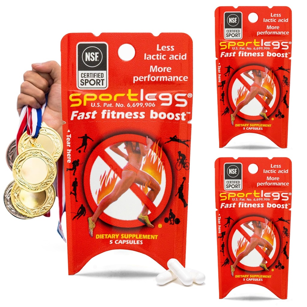 SPORTLEGS Fast Fitness Boost Før trening for menn og kvinner, Lactic Acid Supplement, Sports Endurance drivstoff utholdenhet kosttilskudd for løpere - 5-kap pakke, prøvepakke på 3