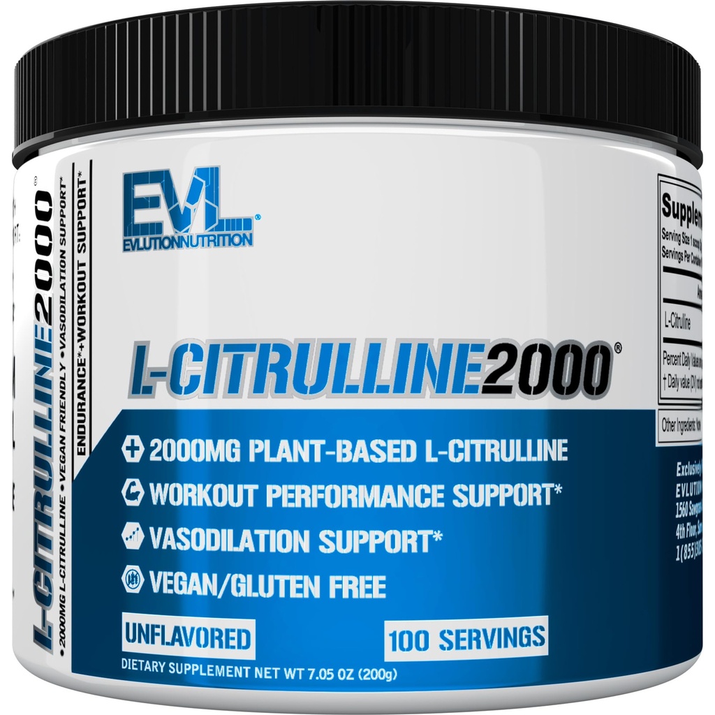L-Citrulline2000 Nitric Oxid Pre Workout pulver - høy styrke L Citrulline pulver for forbedret muskelstyrke og intense pumper - Plant Basert Nitric Oxid Booster - Uslavored