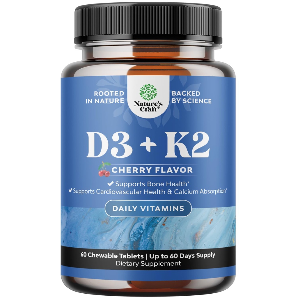 Vitamin D3 med K2 MK7 Supplement - vitamin D3 2000 IU-tabletter og K2 for immunstøtte Bone helse felles støtte Bone styrke og Mood Boost - VIT immunsystem - 60 Telling