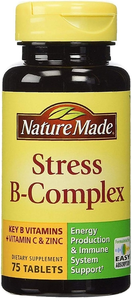 Naturlaget stress B-kompleks kosttilskudd tabletter med vitamin C & sink 75 ea (pakke med 6)