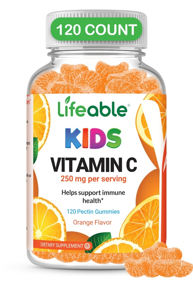 DOCTOR'S FINEST Vitamin C Gummies for barn - Vegansk, GMO Gratis og Glutenfri - Great Tasting Orange Flavor Pektin Chews - Kids Diett Supplement - 250 mg vitamin C - 120 Jellies [60 doser]