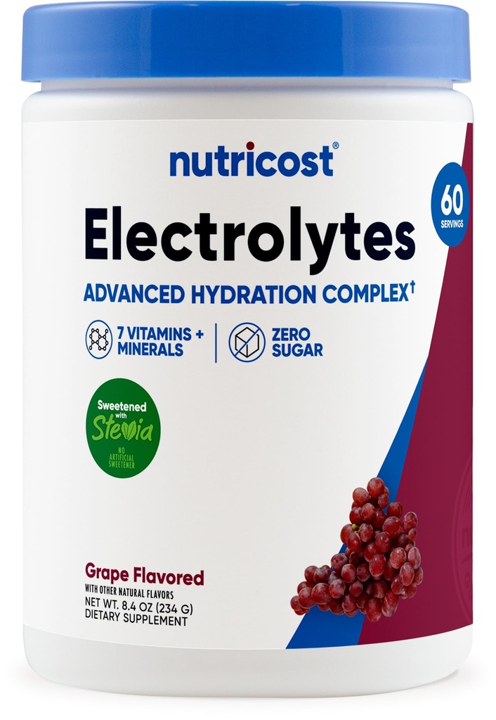 Nutricost Electrolyte Complex Powder (60 Serveringer, Grape) - Hydration Supplement Drikke Blande med vitaminer og mineraler