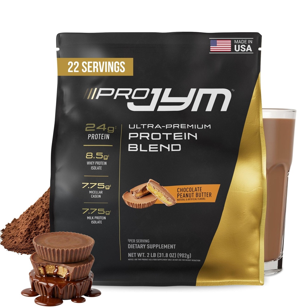 Pro JYM Sjokolade Peanut Smøreprotein pulver - Whey Protein Isolater, Casein, & Melk Protein, Lean Muscle Building for menn og kvinner, JYM Supplement vitenskap, 22 Serveringer