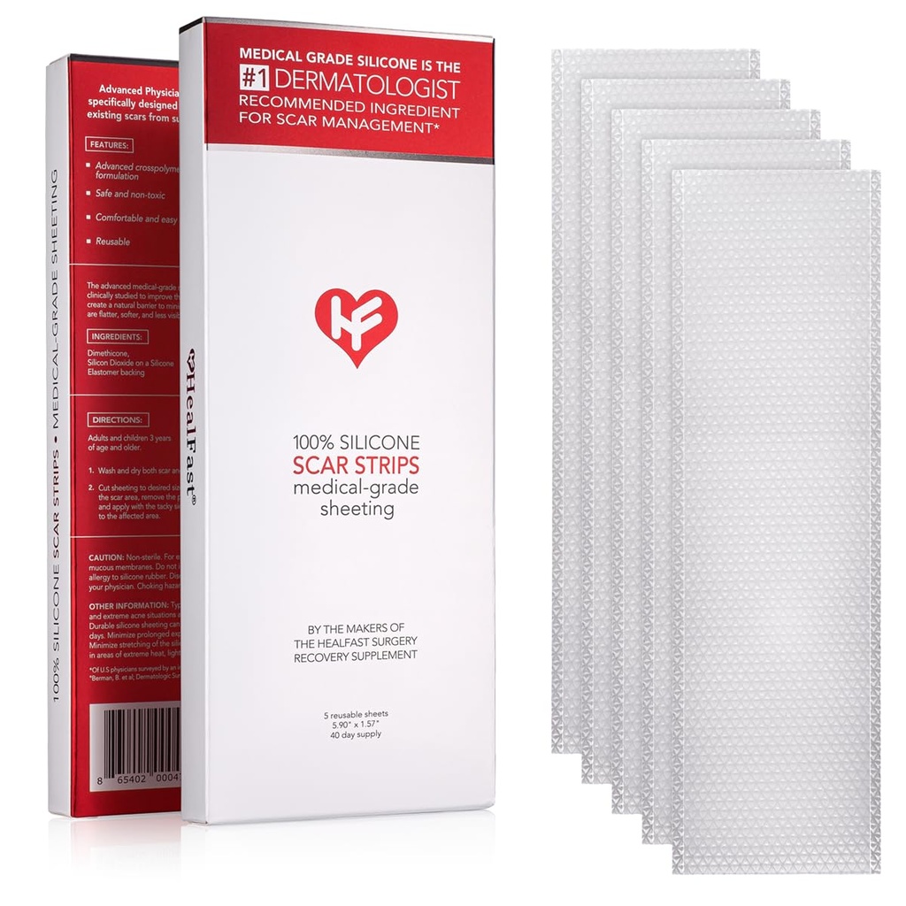 HealFast lege formulerte silikon ar ark - Avanserte Crosspolymer Medical Grade Silikon ar striper for kirurgi, C Seksjon, Keloider & Hypertrofisk arr - Silikon tape for arr (5 ark)