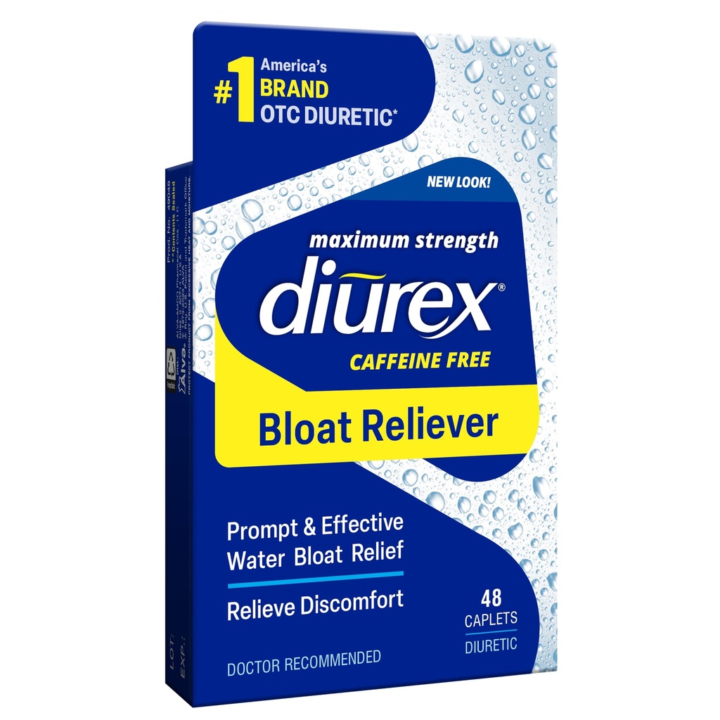 Diurex koffeinfri Bloat Relief, maksimal styrke, lindret vann Bloat Discomfort, opp til 6 timers relief, 48 teller