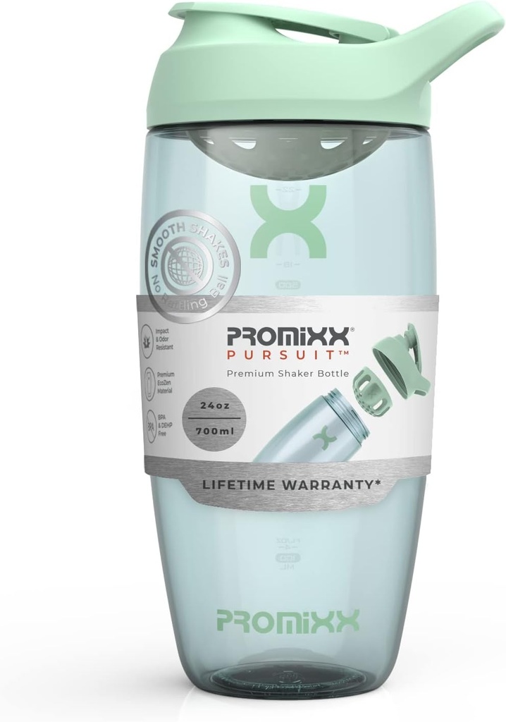 Promixx Pursuit Protein Shakerflaske (24 oz) – Silent No-Ball Mixer, Leak-Proof Lid, BPA/BPS & Phthalate-fri ECOZEN – Easy-Clean Shaker Cup for Protein Shakes, Pre & Post Workout Smoothies