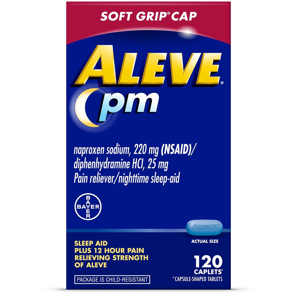 Aleve PM Sleep Aid Plus Smerte Reliever Caplets, Naproxen Natrium & Diphenhydramine HCl, Natttid, 120 Telling