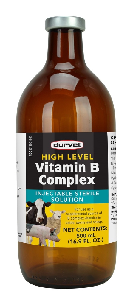 Durvet 063404 høy nivå vitamin B kompleks gul.500 Ml