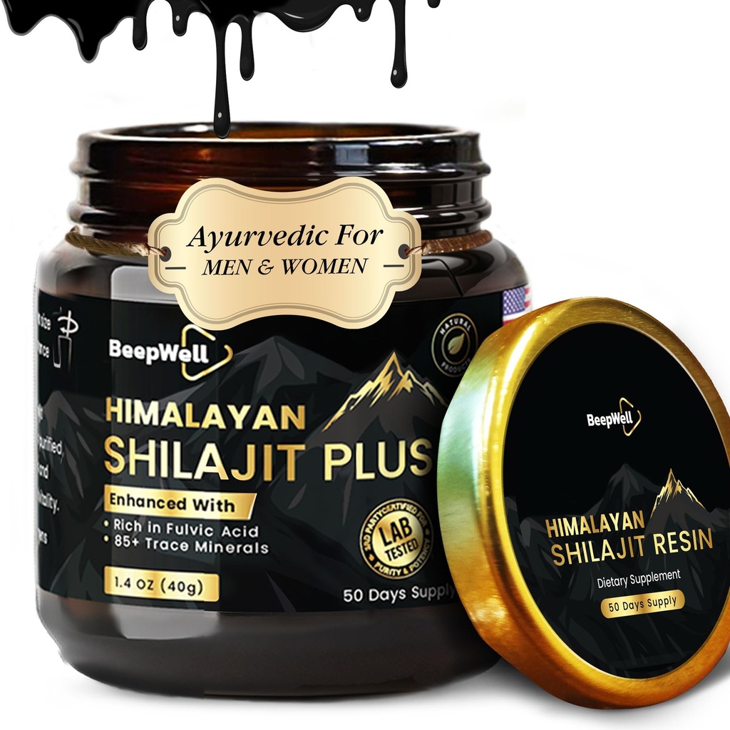 ren Himalayan Organic Shilajit Resin Ekstrakt for menn og kvinner- 100% naturlig Ashwagandha Black Pepper Shilajit Resin for menn Gull Ayurvedic,Fulvic Acid 85 + Trace Minerals, 50 serveringer, 40 Grams