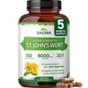 Zazzee Extra Styrke St John's Wort 20:1 Ekstrakt, 8000 mg styrke, 0,3% Hypericin, 150 Vegan Capsules, 5 måneders forsyning, Konsentrert, Standardisert 20X ekstrakt, 100% vegetarisk, ikke-GMO, Alt-naturlig