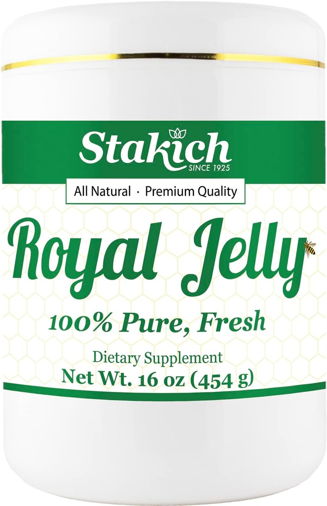 Stakich Fresh Royal Jelly - Rent, Alt naturlig - Ingen tilsetningsmidler eller preservativer lagt til - 16 Ounce (1 pund)