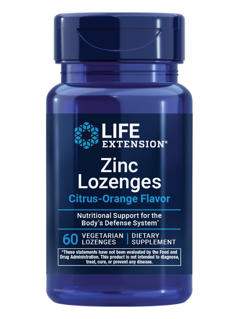 Livsforlengelse Zinc Lozenges – Citrus-Orange Flavor – for sunn proteinsyntese og immunhelse - Inflammasjonshåndteringstillegg - Glutenfri, ikke-GMO – 60 vegetariske Lozenges