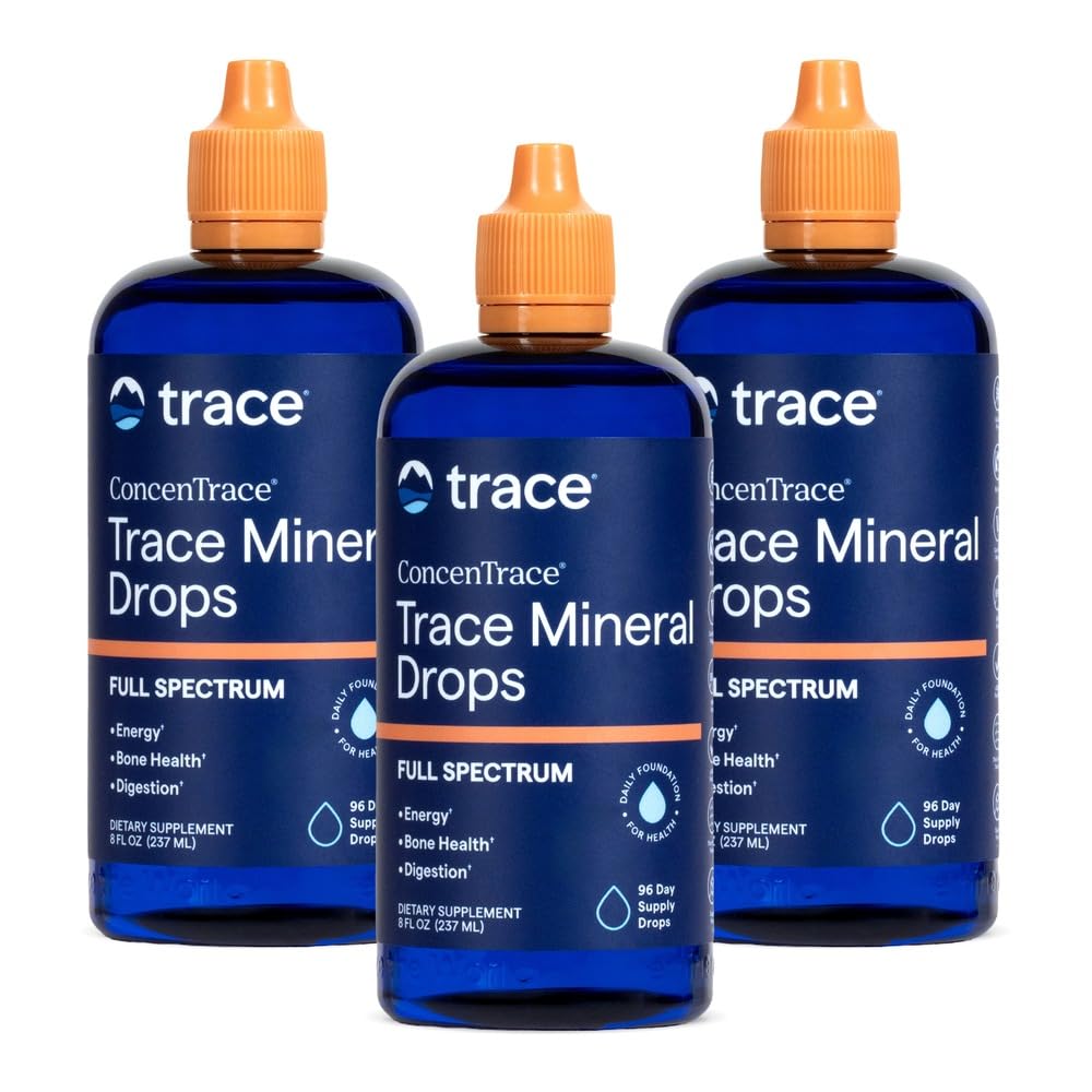 Trace Minerals ConcenTrace Dropper Full Spectrum Minerals | Ionisk flytende Magnesium, Klorid, Kalium | Lav natrium | Energi, Elektrolytter, Hydration | 288 dagers forsyning, 8 fl oz (Pack of 3)