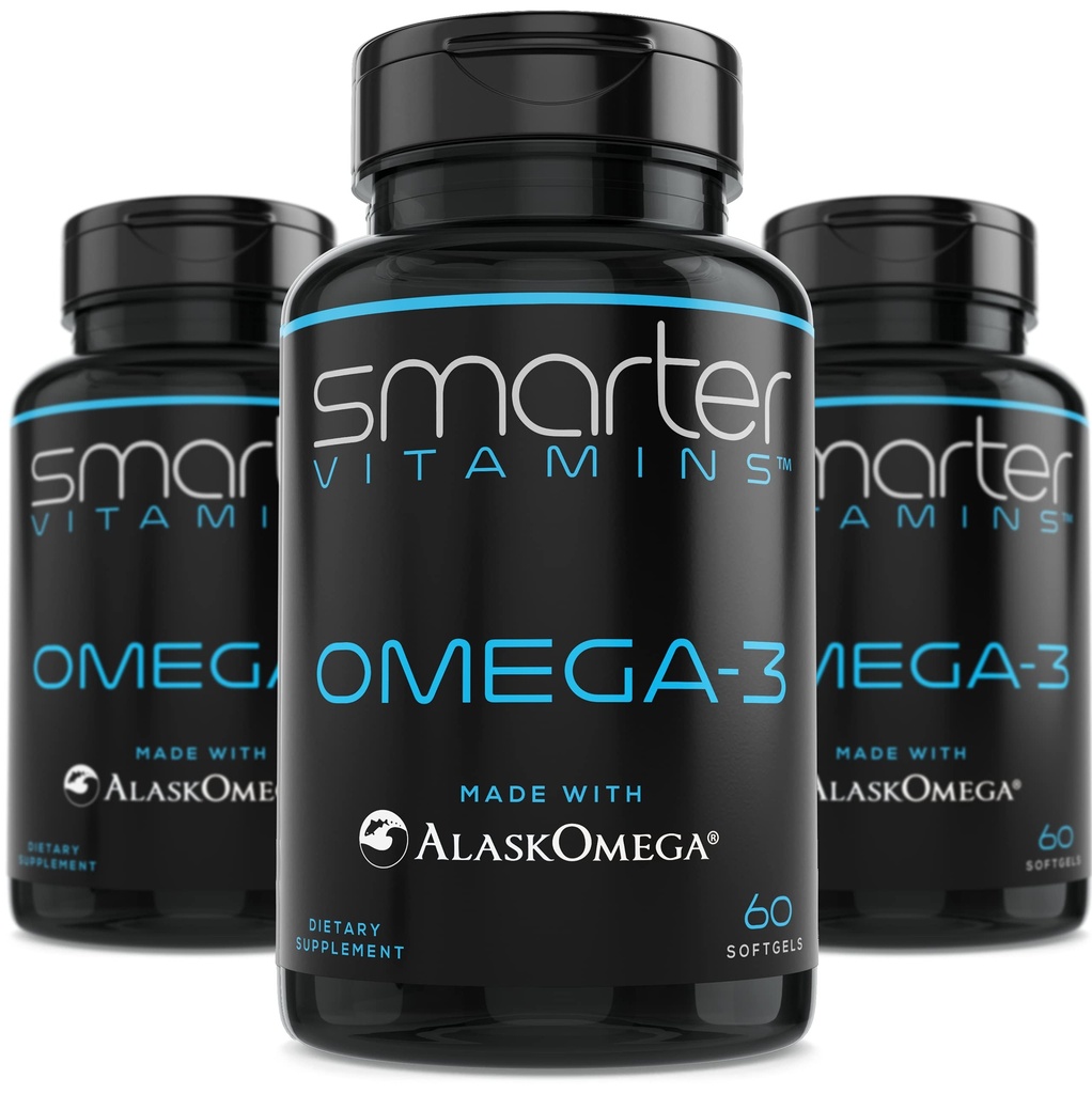 (3 Pack) Smartere Omega 3 Fish Oil, Berry Flavor, Burpless, Smakløs, 2000mg, DHA EPA Triple Strength Brain, laget med AlaskOmega®
