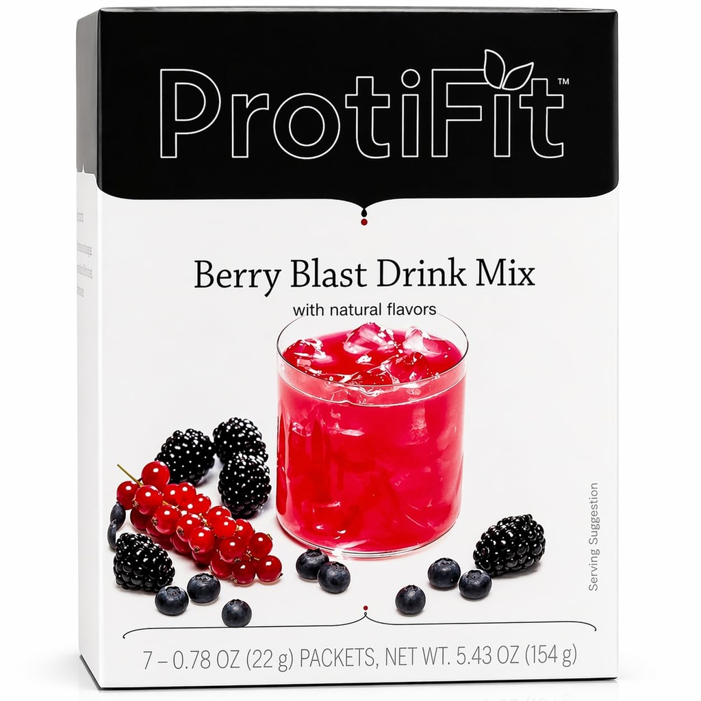 ProtiFit - høyproteinfrukt flavored pulver drikk blanding, 15g protein, lav kalori, sukkerfri, ideell protein kompatibel, 7 serveringer per boks (Berry Blast)