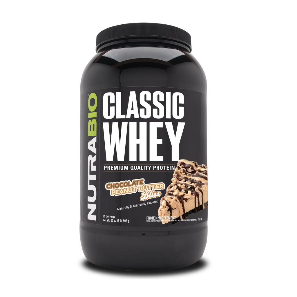 NutraBio Classic Whey Protein Powder- Full-Spectrum Amino Acid Profil - Ingen fyllemidler, kunstige farger, konserveringsmidler - lav glykemisk indeks - (Chokolate Peanut Butter, 2 pund)