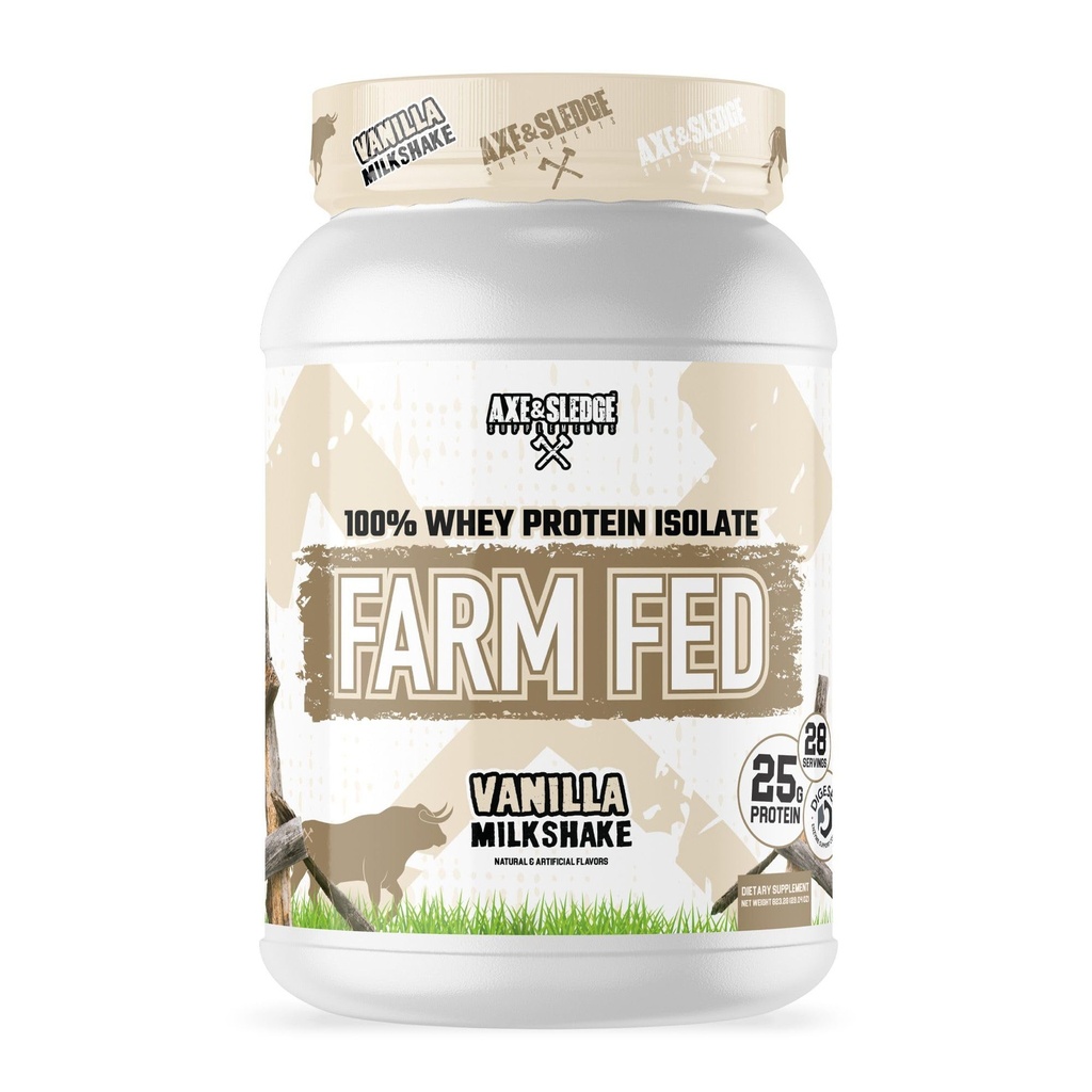 Axe & Sledge Farm Fed 100% Whey Protein Isolate | 25g Protein | Lavkarbohydrat, Lav Sukker, Glutenfri | Proteinpulver for menn og kvinner | Keto | Laget i USA | 28 Serveringer, Vanilla Milkshake