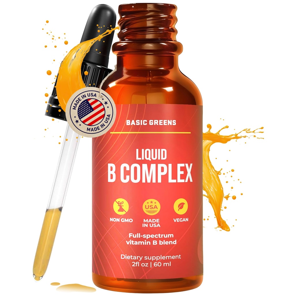 Vitamin B kompleks flytende dråper - styrke sublingual formel, maksimerer absorpsjon og økning energi - B1, B2, B3, B5, B6, B7, B9, B12 - Naturlig vegansk kosttilskudd for immunitet (B kompleks)