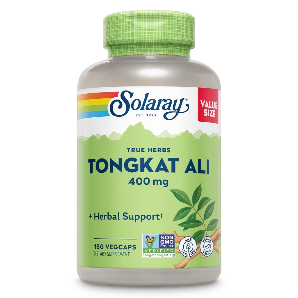 SOLARAY Tongkat Ali 400 mg - Longjack Tongkat Ali for menn - Herbal støtte for menns helse og vitalitet - Vegan, ikke-GMO, Lab Verifisert - 180 Services, 180 Vegkaps