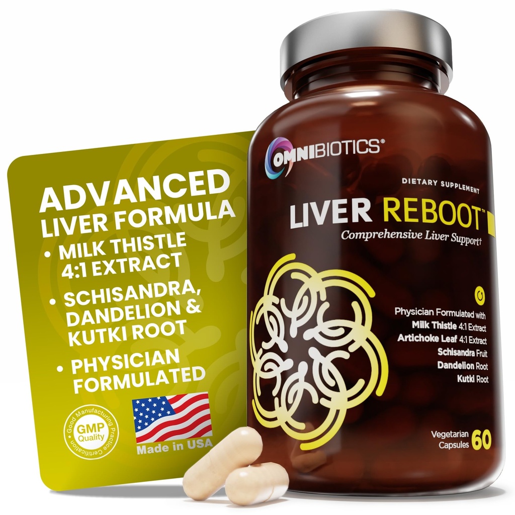 OmniBiotics Liver Cleanse Detox & Repair Supplement - Melk Thistle, Dandelion Root, Alfa Lipoic Acid, Artichoke Extract, Schisandra, Silymarin – 60 Vegan Kapsler
