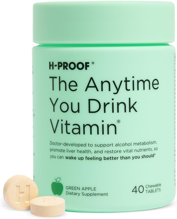 H-PROOF Når som helst du drikker vitamin, lever helse og immunitet støtte med elektrolyter, melk tistel og vitaminer B & C - 40 Chewable tabletter (20 serveringer), vegansk, grønn Apple