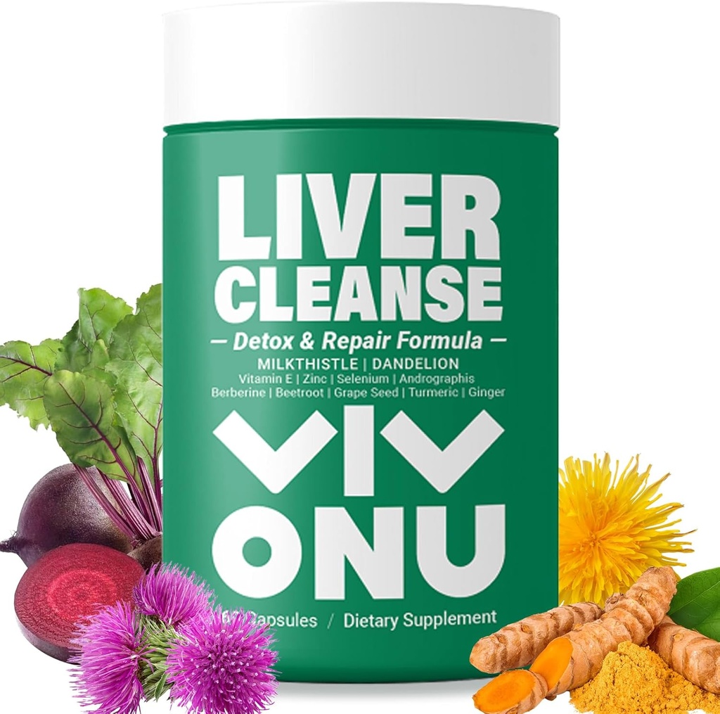 VivoNu Milk Thistle Silymarin & Dandelion Root Liver Helse Støtte, Antioksidant støtte, Detox (60 kapsler/1 flaske)
