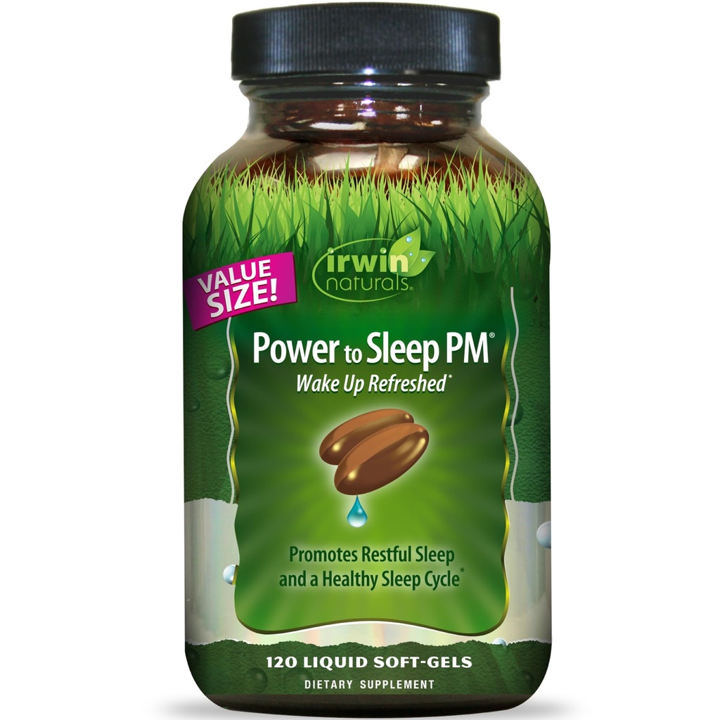 Irwin Naturals Power to Sleep PM - 120 Flytende Soft-Gels - med Melatonin, GABA, Ashwagandha, Valerian Root & L-Theanine - 60 Serveringer