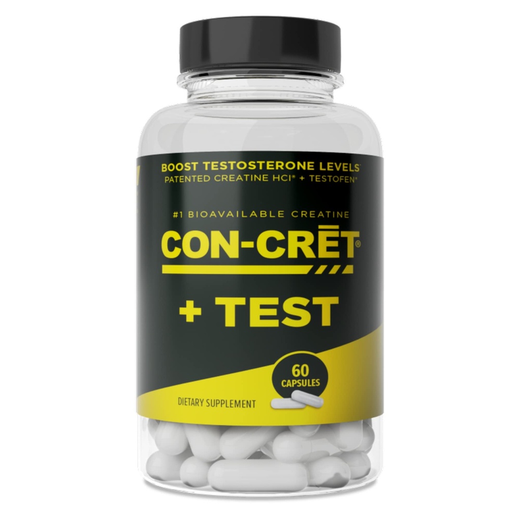 CON-CRET®+ Test, CON-CRET® Patentert Kreatin HCl Nå med Testofen®, Økt testosteronnivå, 60 kapsler