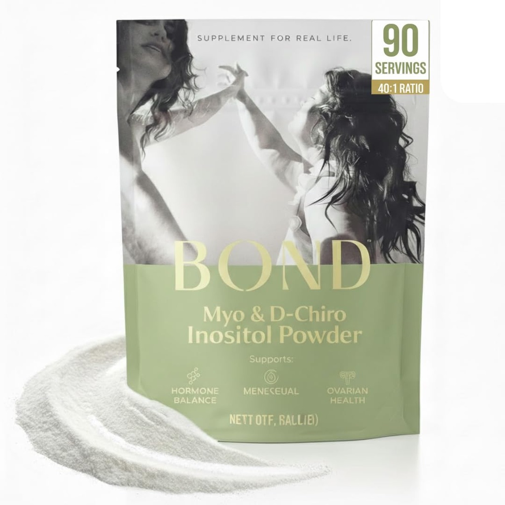 Bond Myo-Inositol & D-Chiro Inositol pulver – Hormonbalanse, syklus regularitet og ovarian støtte Supplement for kvinner – 40:1 Forhold formel – Vegan, sukker-fri, 90 serveringer