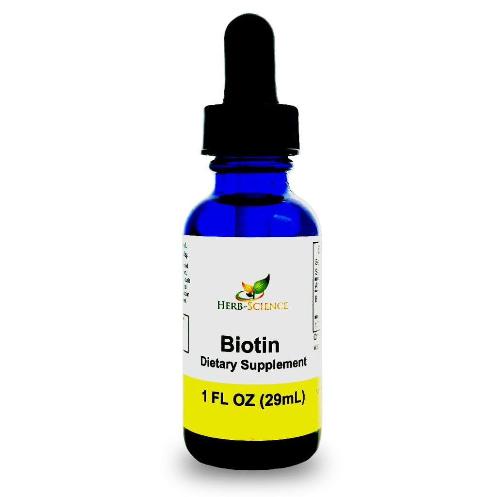 Væske Biotin B7 - høyabsorpsjon, kaldtpresset D-Biotin USP, Vegansk, alkohol-fri, sublingual dråper, ingen kunstige flavors, blå kobolt glassflaske for styrke og renhet - 1 oz