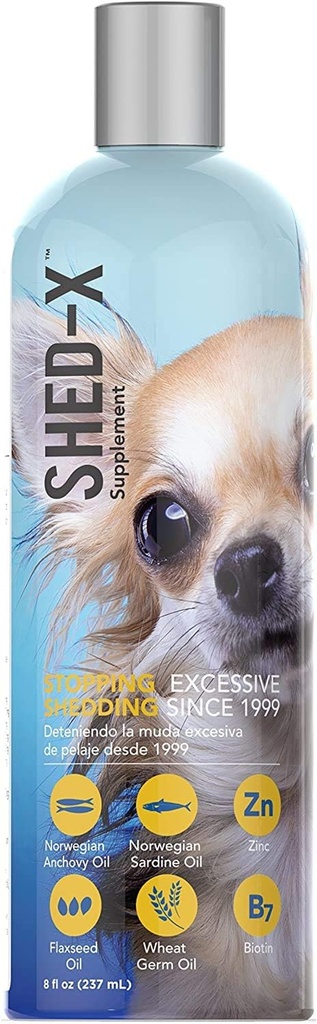 Shed-X Liquid Hunde Supplement, 8oz – 100% naturlig – hjelper hund shedding, fiskeolje for hunder støtter huden og Coat, hundeolje for mat med essensielle fettsyrer, vitaminer og mineraler